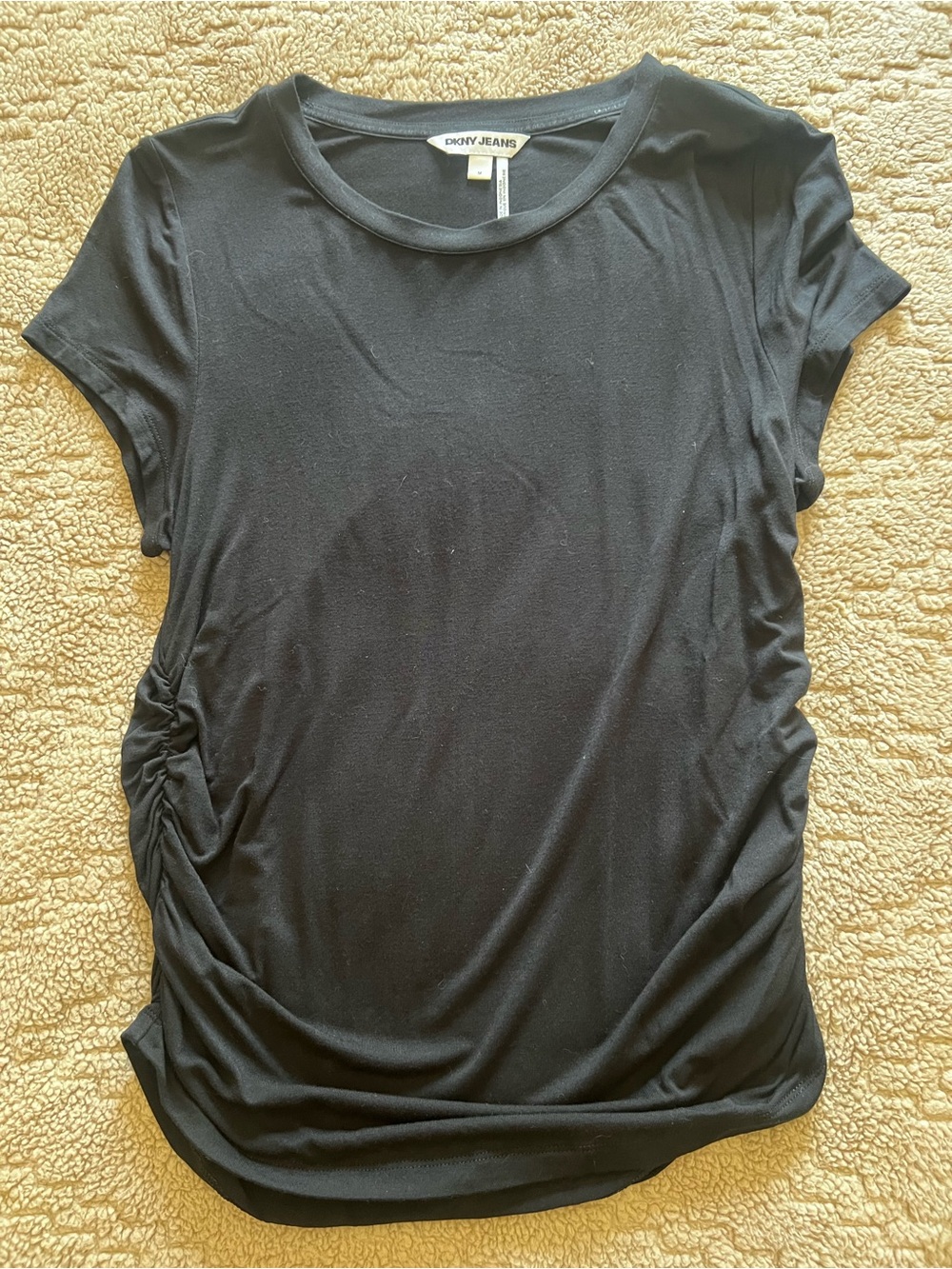 Dkny Black Short Sleeve Side-Ruched Tee